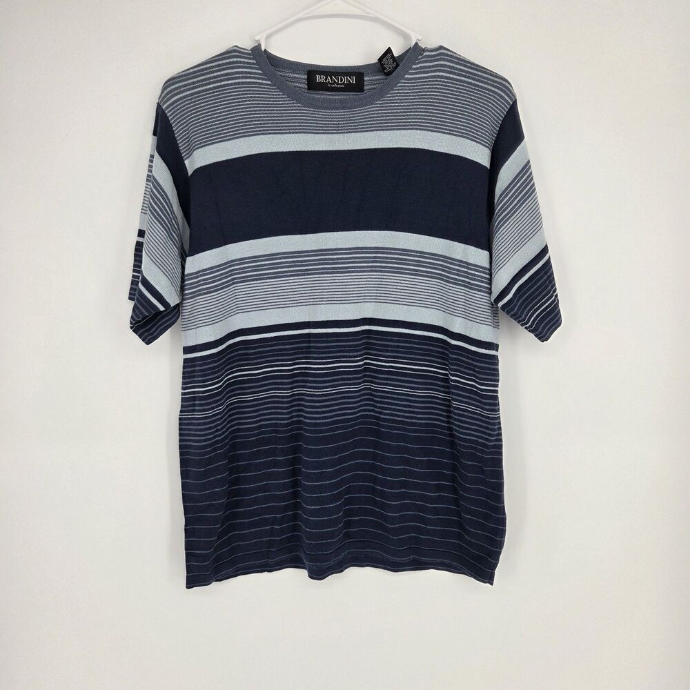 Vintage Brandini Sweater Mens Small Blue Striped Short Sleeve Preppy Classic